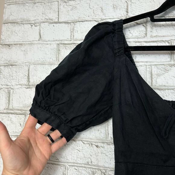 Capulet Dress Bernie Linen Mini Cutout Tie Front Short Puff Sleeve Boho Black XS - Picture 9 of 10